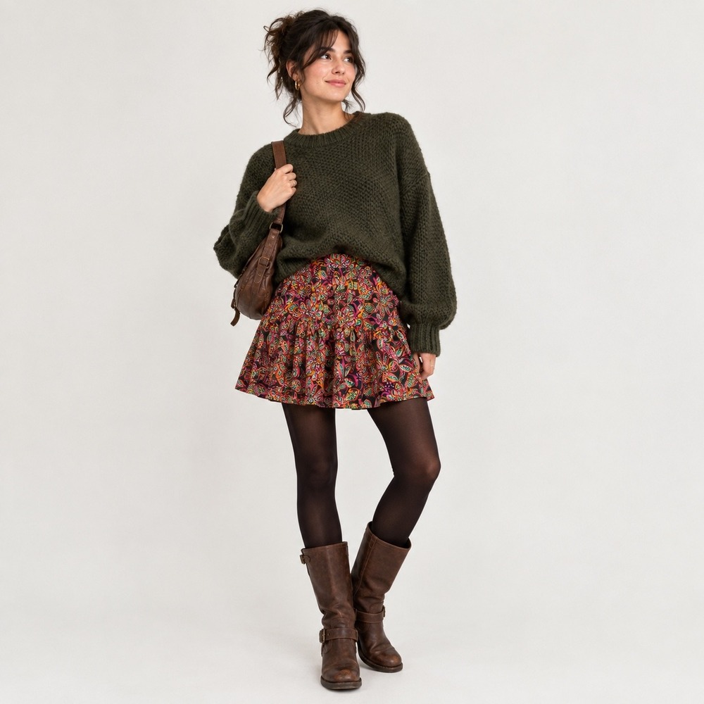 J.Crew Floral Tiered Mini Skirt Multicolor Boho Maximalist FallCore Women's XS